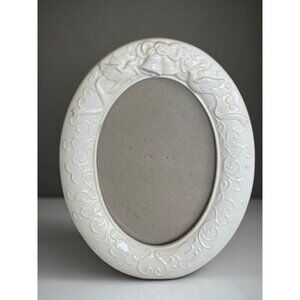 Vintage Russ Berrie Ceramic Oval Picture Frame With Embossed Angels & Bells Desi